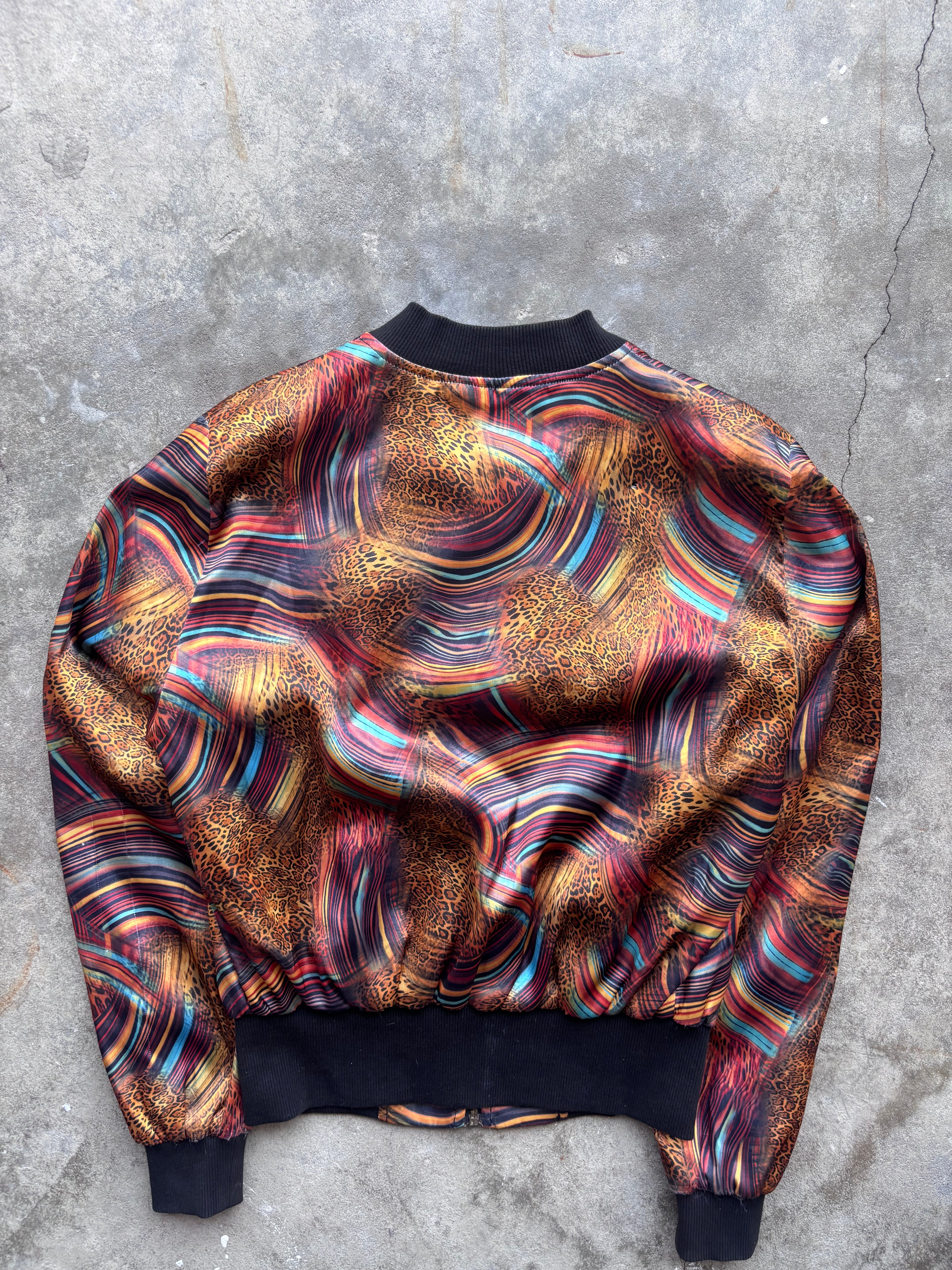 Roberto Cavalli Vintage Satin Bomberjacke Animal Print & Waves Gr. L