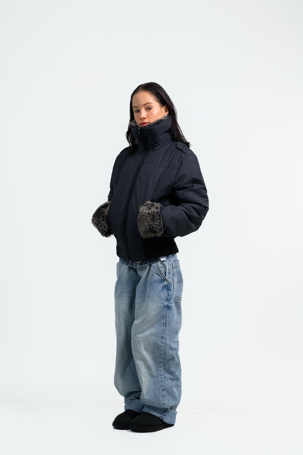 Vintage Fellkragen Bomberjacket