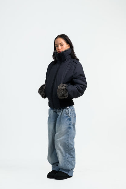 Vintage Fellkragen Bomberjacket