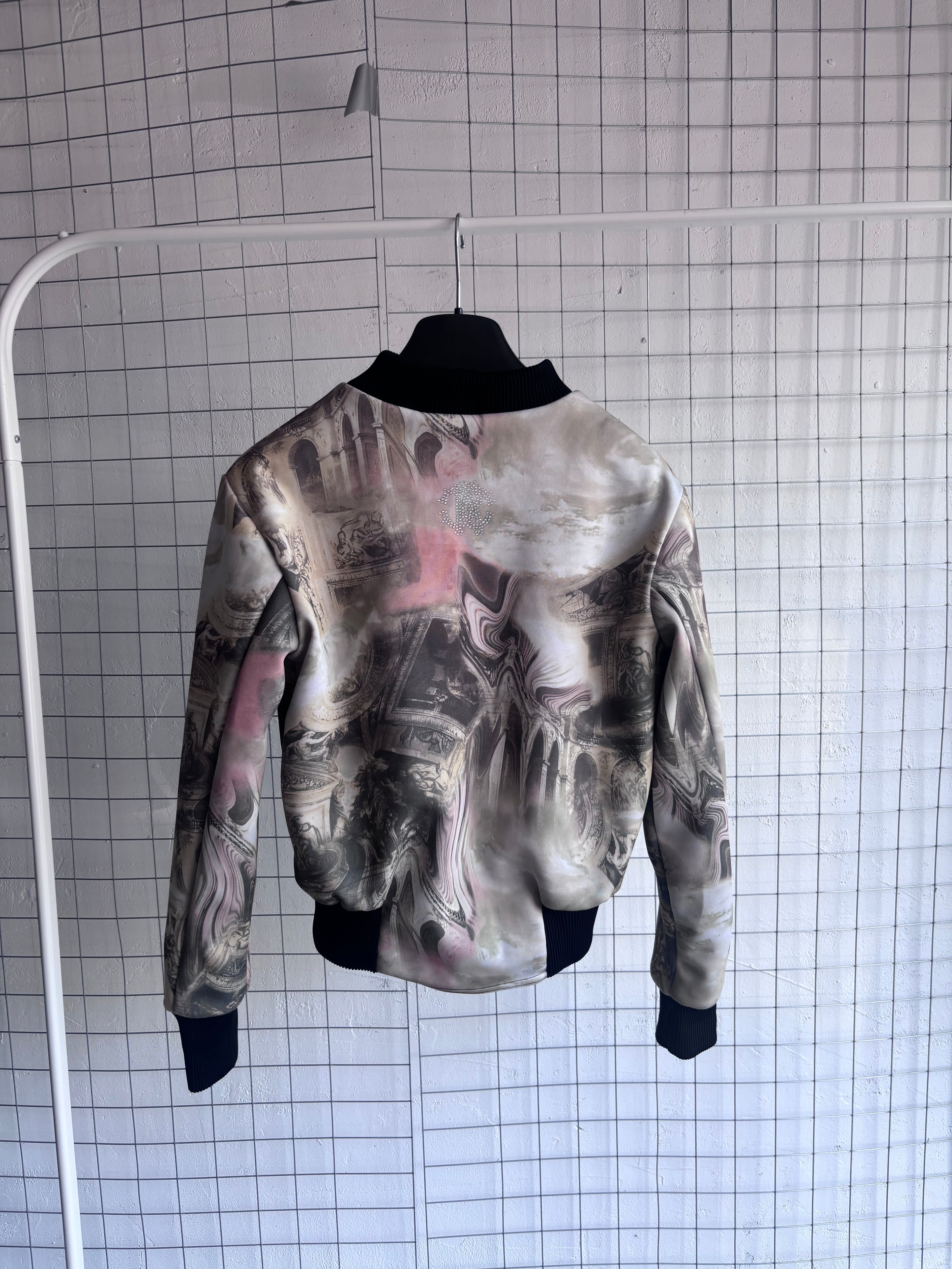 Vintage Roberto Cavalli Renaissance Satin Angel Zipper & Rhinestones Bomberjacke Gr. M