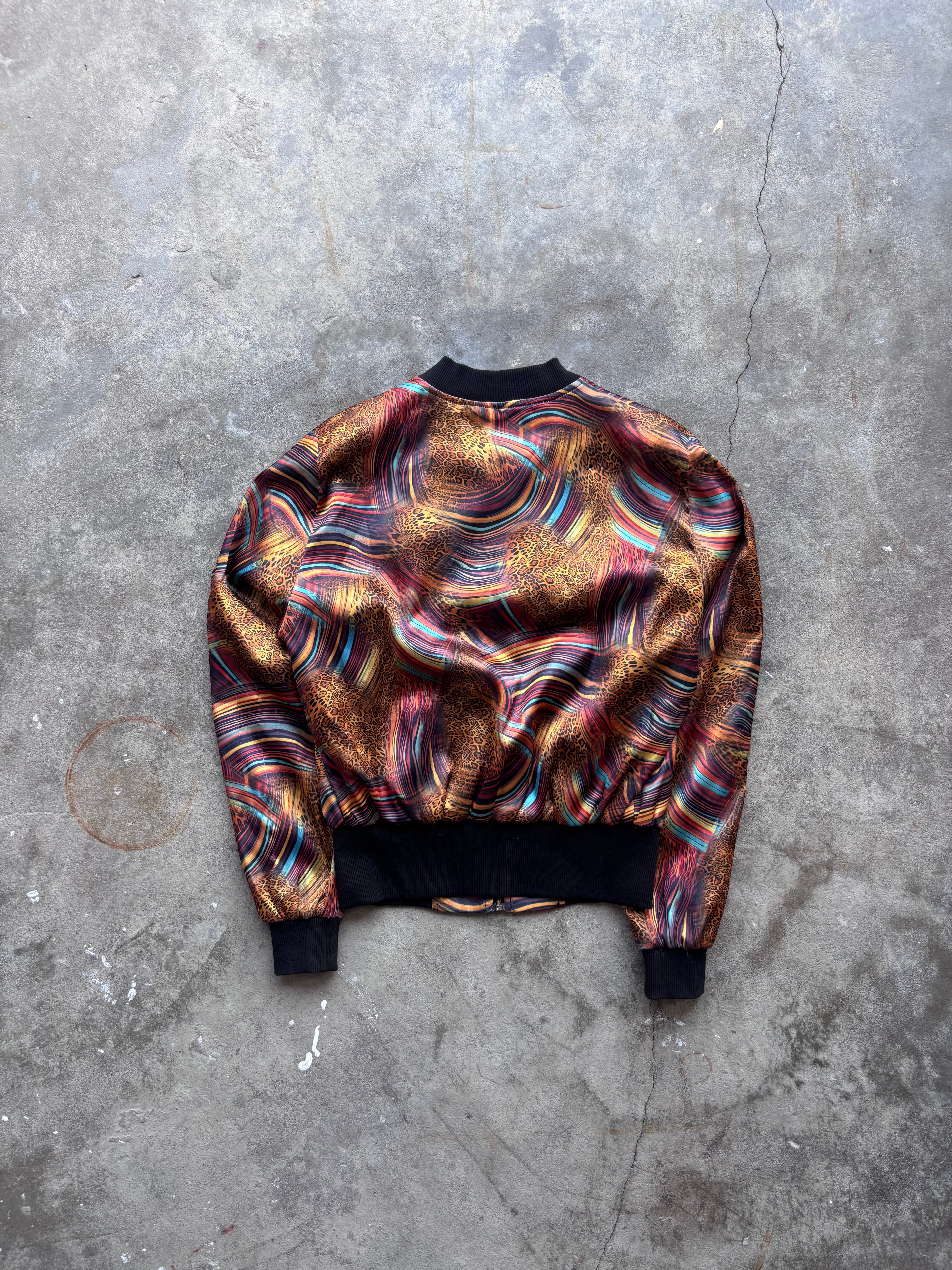 Roberto Cavalli Vintage Satin Bomberjacke Animal Print & Waves Gr. L
