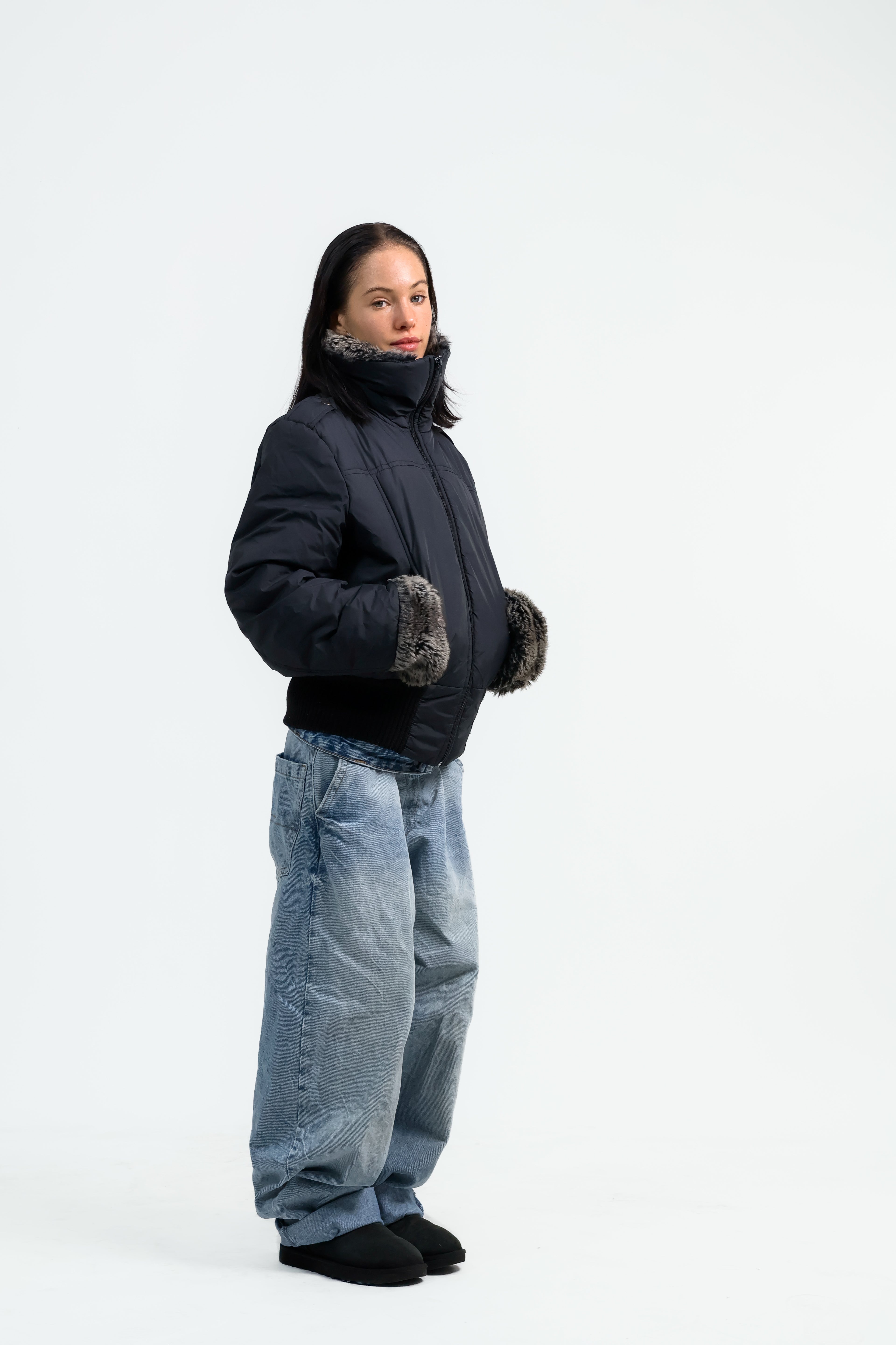 Vintage Fellkragen Bomberjacket