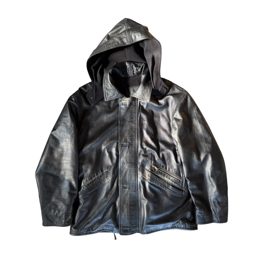 Vintage Hooded Leather Jacket Size XL