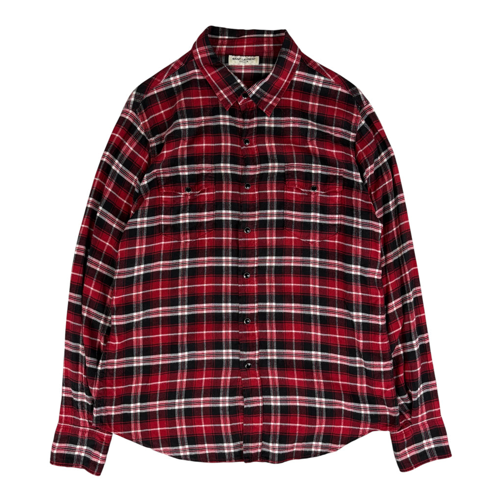 Saint Laurent Paris Tartan Western Style Flannel Shirt Size L