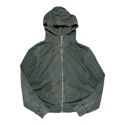 Vintage Distressed Washed Out Military Green Zip Jacke Size S